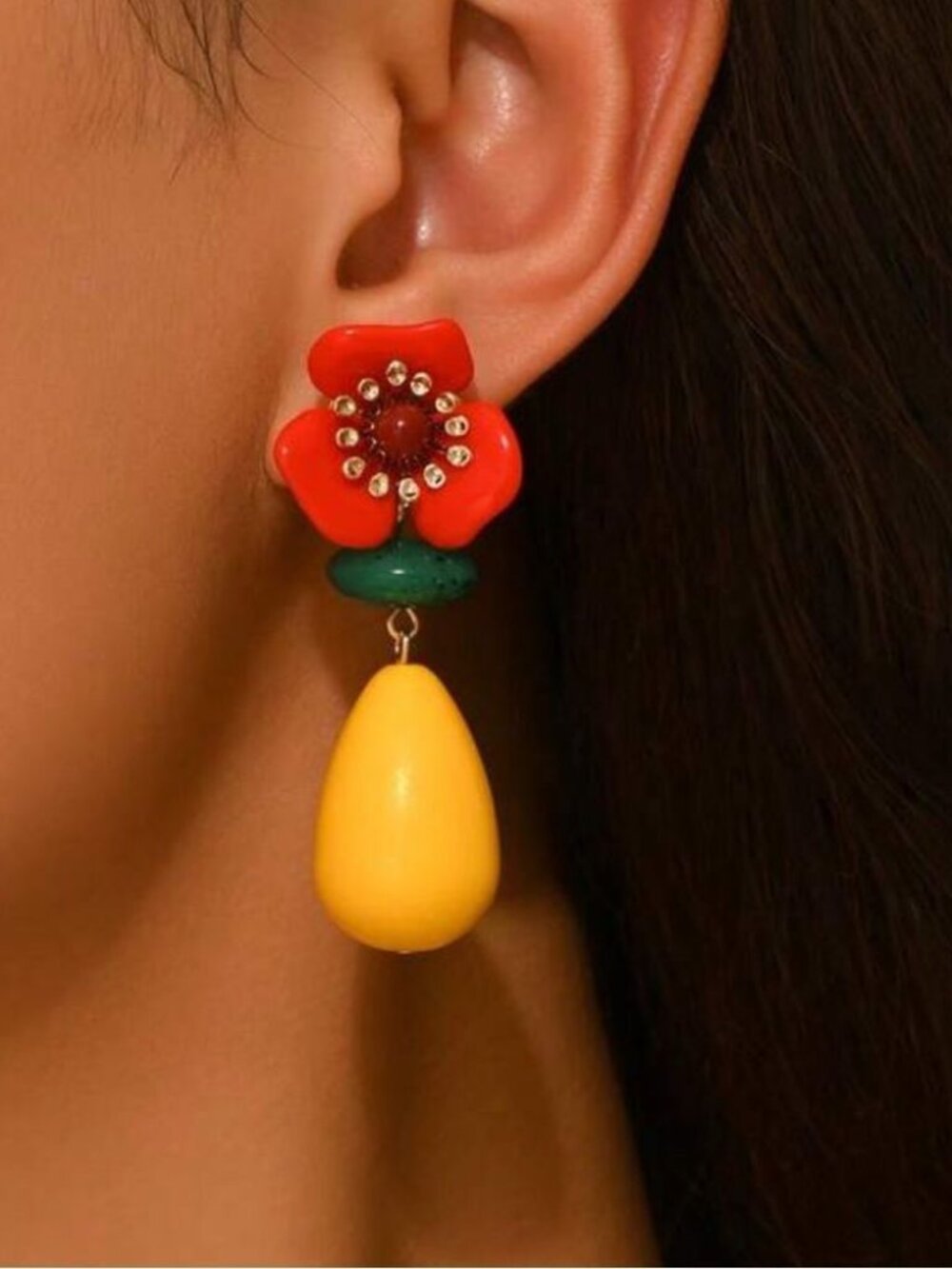 FloralRed and Yellow Drop Earrings M603